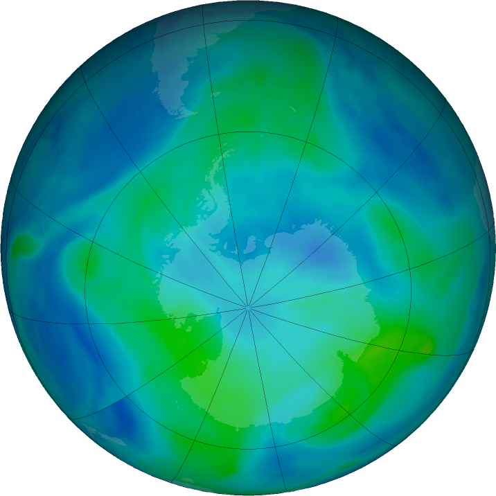 Antarctic ozone map for 24 February 2021